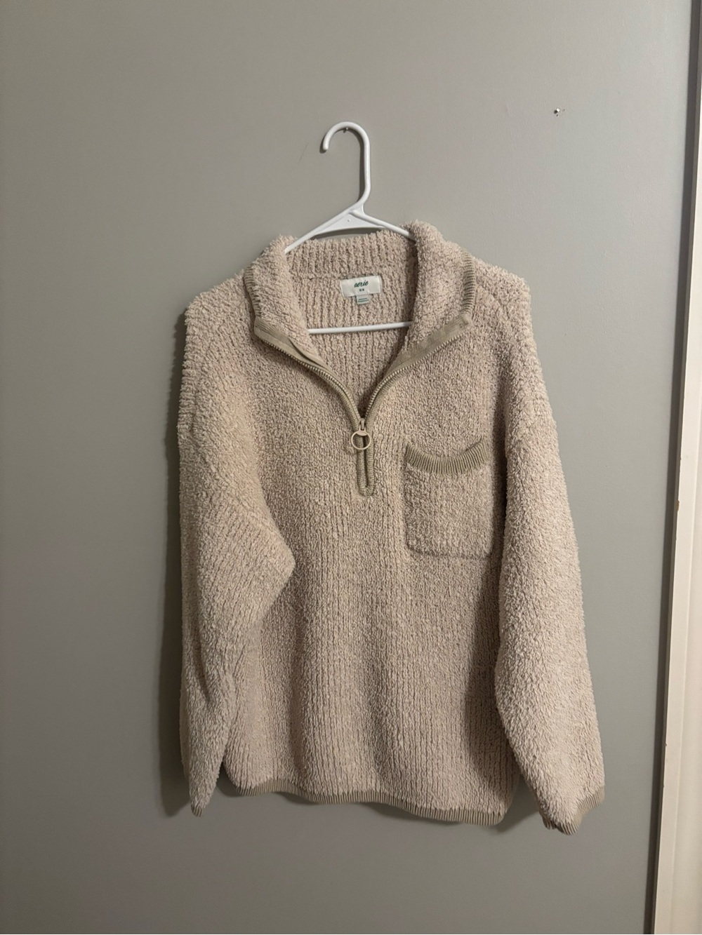 aerie Plush Half-Zip Sherpa Pullover - Cream